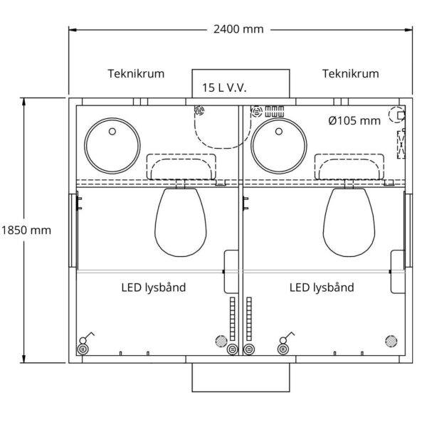 Toiletvogn 2 toiletter m. kværn